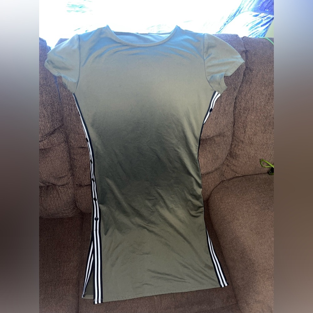 Grunge, short sleeve, army green dress with slits
